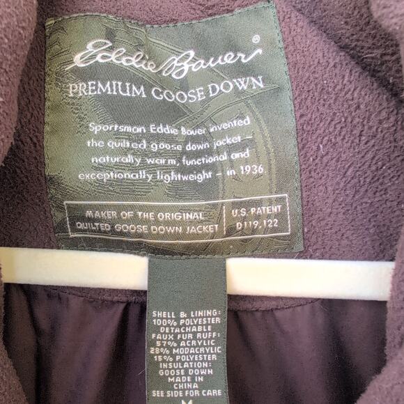 - SOLD- Eddie Bauer GooseDown Parka Faux FurLined Detachable Hood Women's Medium - Picture 5 of 11